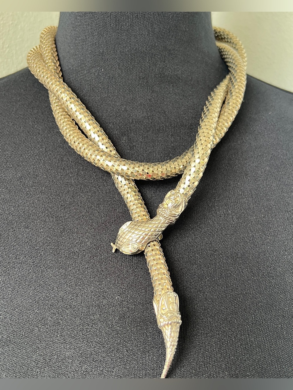 DL Auld Vintage Chainmail Mesh Snake Belt Necklace Silver Lariat Choker 46”